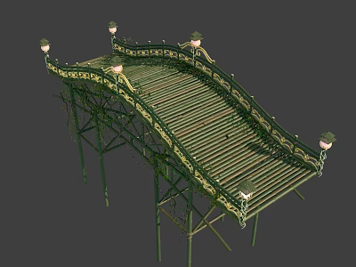 Ornate Metal Bridge Structure With Decorative Railings Lamp Posts And Striped Deck 3d model