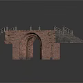 Stone Brick Arch Bridge Structure With Stairs Railings And Overgrown Plants