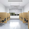Modern School Computer Lab With White Desks Chairs Hexagonal Ceiling Lights Computers Bright Learning Environment 3d model