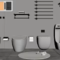 Wall Hung And Floor Standing Toilets In Bathroom With Towel Racks Shelves And Tiled Floor