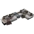 Modern Sectional Sofa With Neutral Tone Decorative Pillows And Soft Blankets 3d model