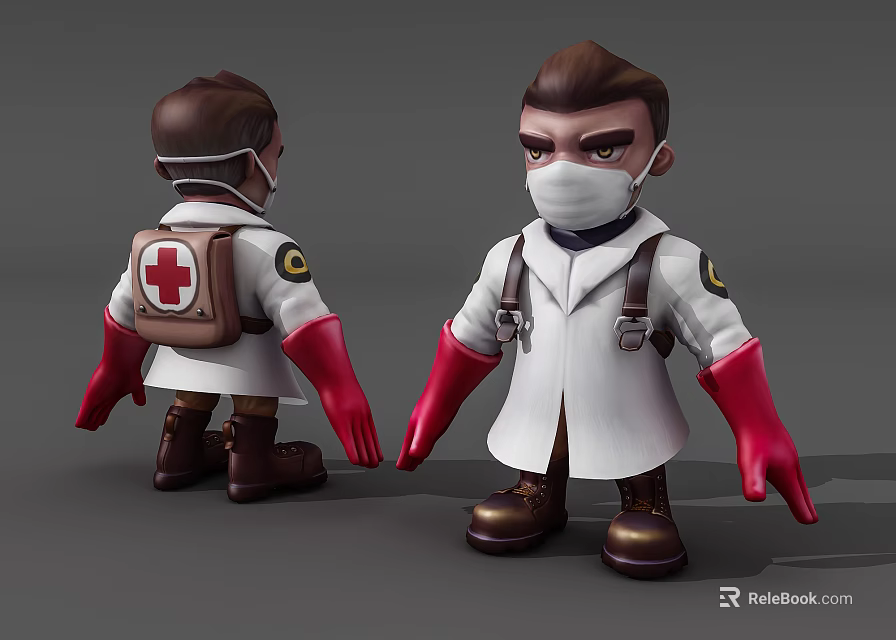Game Movie Character 3D Model White Coat Mask Red Cross Bag Red Gloves Brown Boots 3d model 
