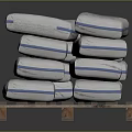 White Household Product Bags Stacked on Wooden Pallet With Labels and Patterns