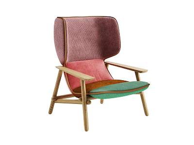 Colorful Accent Chair With Pink Backrest Green Seat And Wooden Arms And Legs 3d model