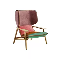 Colorful Accent Chair With Pink Backrest Green Seat And Wooden Arms And Legs