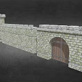 Medieval Stone Wall Architecture With Tower And Stone Arch Gate Design 3d model