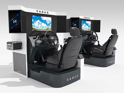 Modern Entertainment Electronics Driving Simulator with Steering Wheels Seats and Screens 3d model