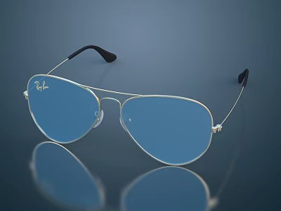 Ray Ban Sunglasses With Gold Frame Blue Lenses And Black Temples Reflective Surface 3d model