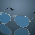 Ray Ban Sunglasses With Gold Frame Blue Lenses And Black Temples Reflective Surface