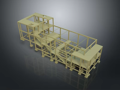 Light Colored 3D Structure Model With Platforms Stairs And Support Columns On Dark Background 3d model