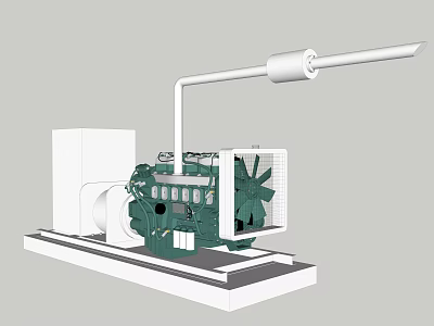 Industrial Green Generator With White Pipes Base Engine Fan Components 3d model