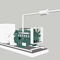 Industrial Green Generator With White Pipes Base Engine Fan Components