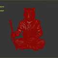 Tiger Figure Sculpture In Sitting Posture With Orange Robe And Staff And Neck Beads Decoration