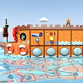 Adventure Pirate Ship Themed Children's Playground on Water with Lifebuoys and Flags