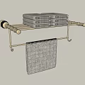 Stylish Bathroom Accessories Golden Towel Rack With Folded Towels And Hanging Towel