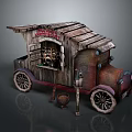 Vintage Vendor Cart With Wooden Structure Weathered Roof Wheels And Lantern