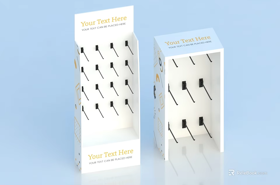 White Display Racks With Multiple Black Hooks For Retail Product 3d model