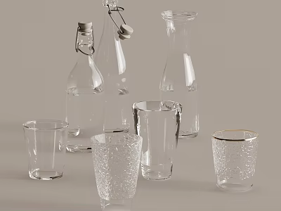 Transparent Glass Tableware Set With Different Shaped Bottles And Cups For Dining Use 3d model