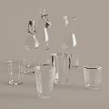 Transparent Glass Tableware Set With Different Shaped Bottles And Cups For Dining Use 3d model