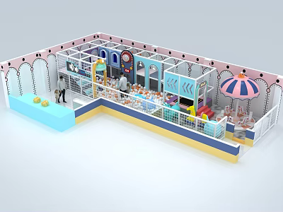 Colorful Indoor Playground Equipment With Slides Ball Pits And Safety Fences 3d model