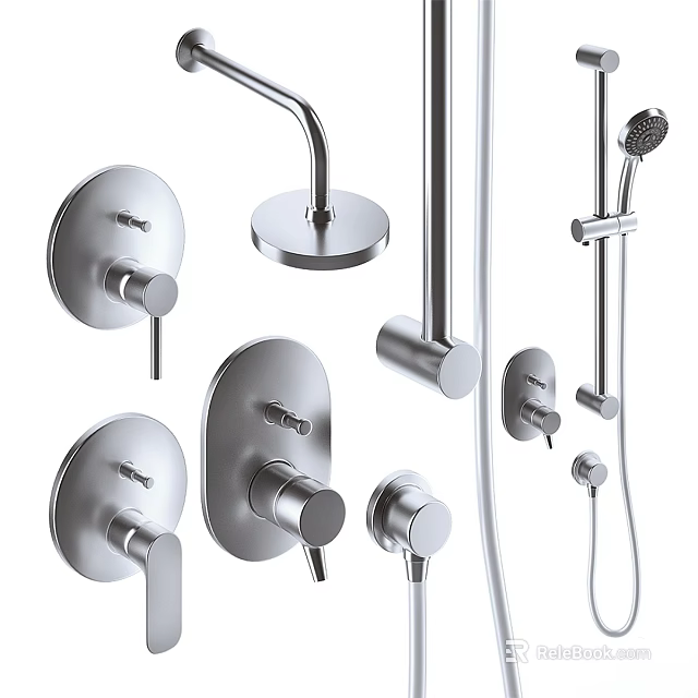 Modern Shower System with Handheld Shower Rain Shower Head Control Knobs and Chrome Mounting Brackets 3d model 