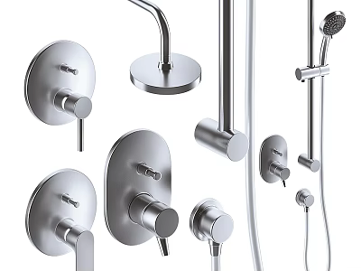 Modern Shower System with Handheld Shower Rain Shower Head Control Knobs and Chrome Mounting Brackets 3d model