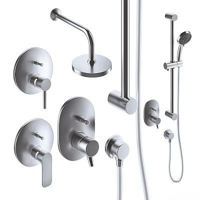 Modern Shower System with Handheld Shower Rain Shower Head Control Knobs and Chrome Mounting Brackets 3d model