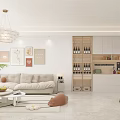 Modern Minimalist Living And Dining Room Interior With Beige Sofa Coffee Table And Wine Cabinet