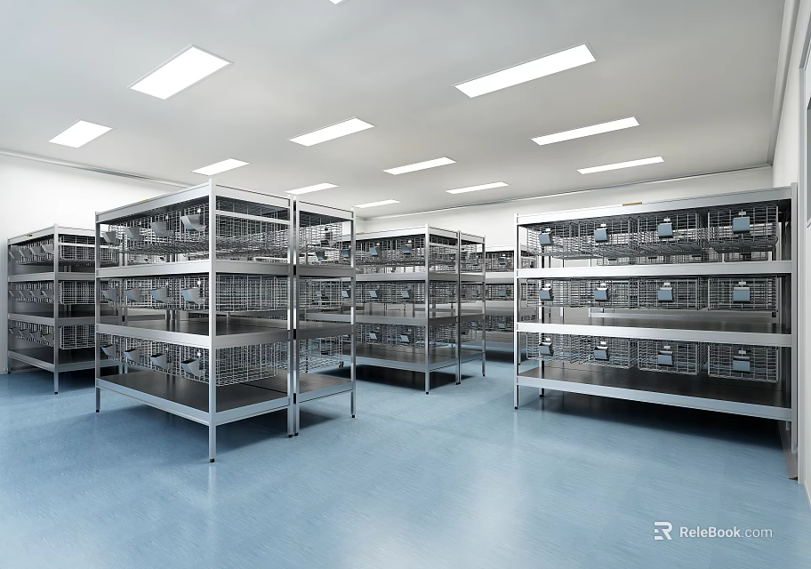 Modern Laboratory Interior With Metal Storage Shelves And Organized Lab Equipment 3d model 
