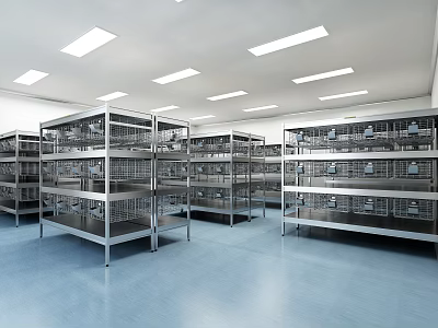 Modern Laboratory Interior With Metal Storage Shelves And Organized Lab Equipment 3d model