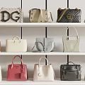 Various Designer Handbags On Display Shelves With Brand Logos And Colorful Designs