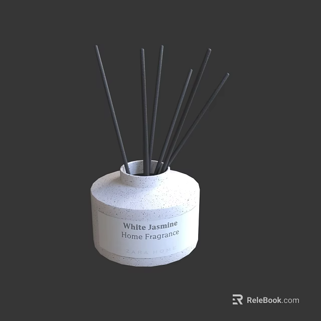 White Ceramic Home Fragrance Bottle With Black Reed Sticks And White Jasmine Scent 3d model 