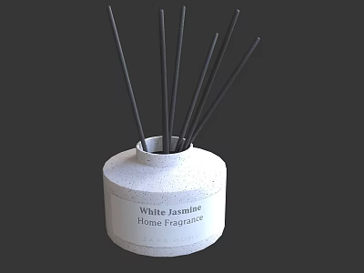 White Ceramic Home Fragrance Bottle With Black Reed Sticks And White Jasmine Scent 3d model