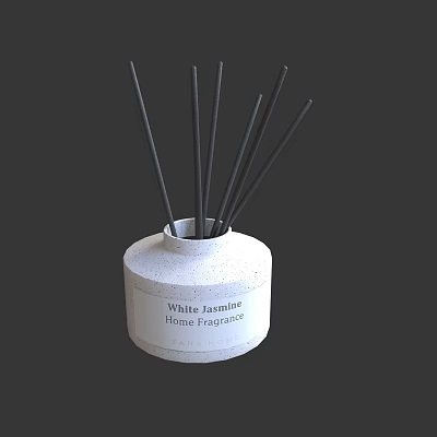 White Ceramic Home Fragrance Bottle With Black Reed Sticks And White Jasmine Scent 3d model