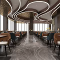 Modern Luxury Restaurant Interior With Open Layout Dragon Decoration And Marble Counter 3d model