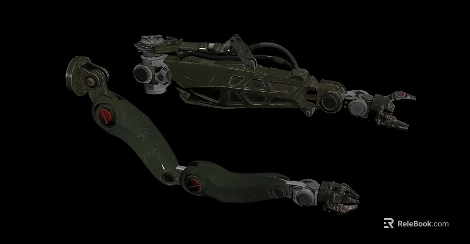 Detailed Industrial Green Mechanical Arm Design With Robotic Joints Red Accents And Metal Components 3d model 