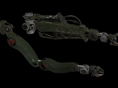 Detailed Industrial Green Mechanical Arm Design With Robotic Joints Red Accents And Metal Components 3d model