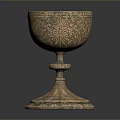 Vintage Metal Goblet With Intricate Carvings And Decorative Base For Home Use