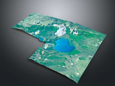 3D Topographic Terrain Model Featuring Mountains Blue Lake And Lush Green Vegetation 3d model