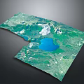 3D Topographic Terrain Model Featuring Mountains Blue Lake And Lush Green Vegetation