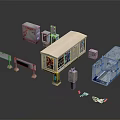 Modern Retail Scene Components With Display Kiosk Storage Cabinets And Signage