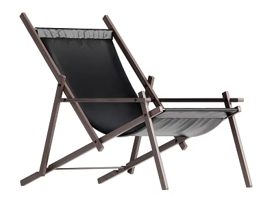 Stylish Modern Lounge Chair With Crossed Wooden Frame And Black Cushion 3d model