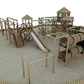 Outdoor Wooden Playground Equipment With Climbing Frames Slides Cabin And Platforms