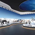 Exhibition Hall Showcasing Polar Animals Models With Snowy Mountains And Starry Sky Dome