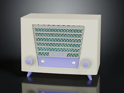 Vintage Style Headphone Speaker With Retro Grille Design And Purple Knob Accents 3d model