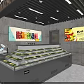 Modern Fruit Store Interior With Fresh Fruits Display Shelves And Colorful Fruit Posters