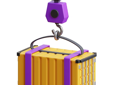 Industrial Lifting Equipment With Purple Crane Hook And Yellow Container Straps 3d model