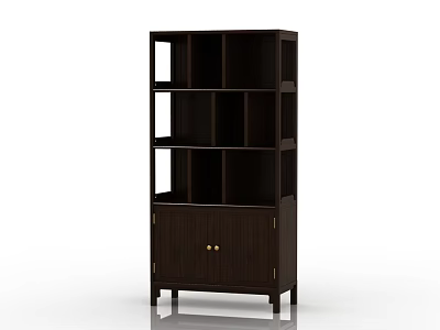 Dark Brown Decorative Cabinet With Open Shelves And Golden Handles Modern Design 3d model