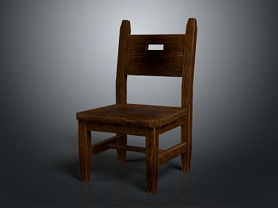 Simple Design Wooden Chair Furniture With Square Backrest Cutout And Sturdy Legs 3d model