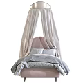 Kids Bed With Pink Headboard Canopy And Soft Gray Pink Bedding 3d model